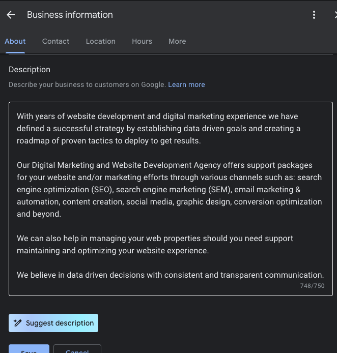 Google Business Profile Description