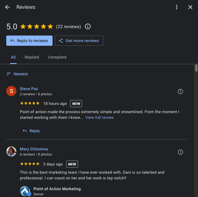 Google Business Profiles Review Page