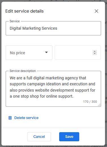 Google Business Profile Service Offerings
