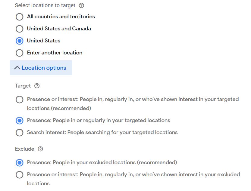 Google Ad Location Targeting