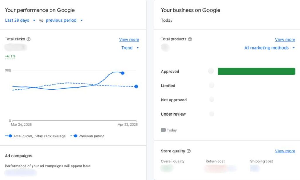 Google Merchant Center Dashboard