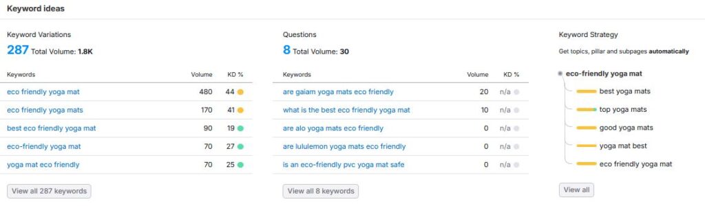 Yoga Mat Keywords